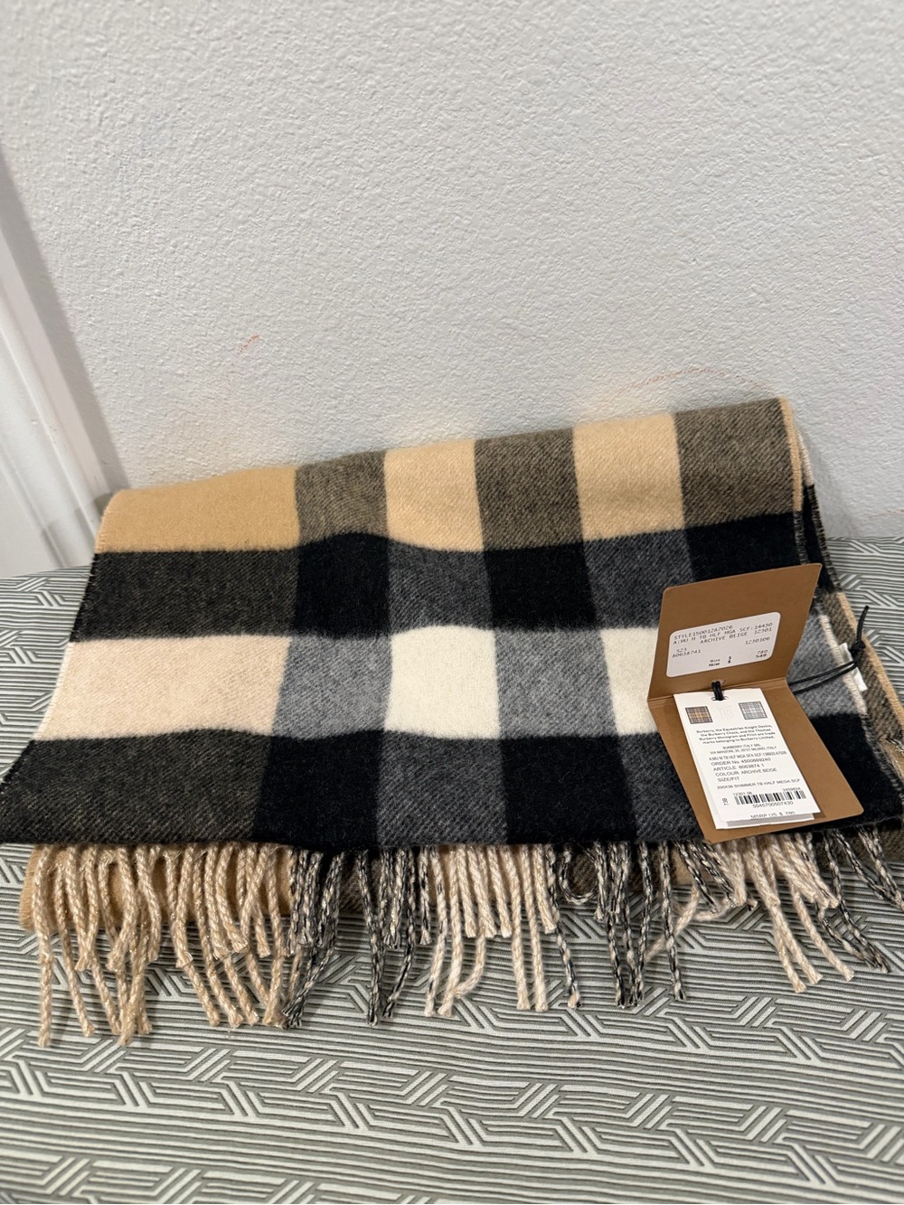 Burberry Beige Black Gray Classic Check Wool Scarf